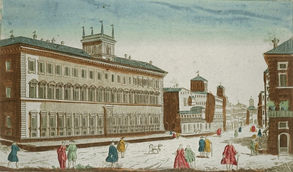 Rom. - Guckkastenblatt. - Palazzo Ruspoli. - "Vue Perspective du Palais de Ruspoli à Rome".
