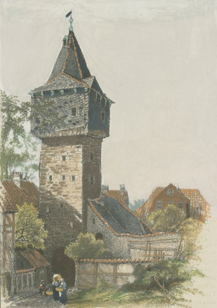 Hildesheim. - Gesamtansicht. - "Antigua torre en Hildesheim".