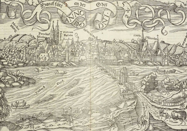 Frankfurt (Oder). - Gesamtansicht. - Sebastian Münster. - "Franckfurt an der Oder. Anno Dni 1548".