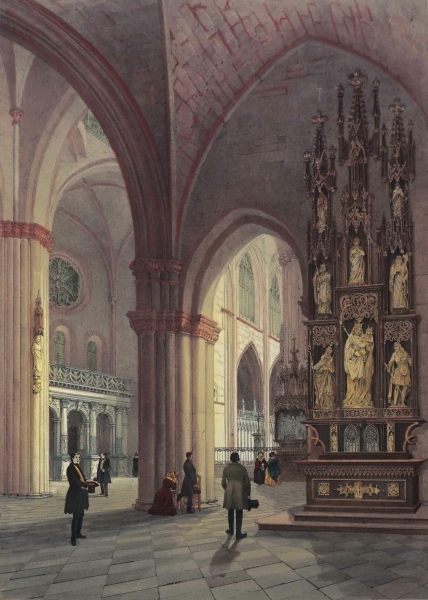 Freiburg im Breisgau. - Innenansicht vom Münster. - Intérieur de la Cathédrale de Fribourg (bas cotés) / Innere Ansicht des Münsters zu Freiburg (Seitengang).