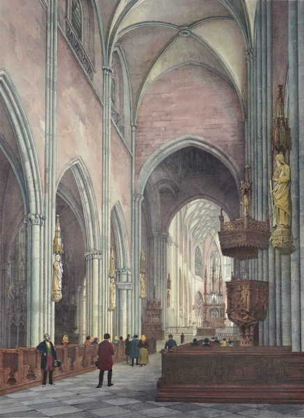 Freiburg im Breisgau. - Innenansicht vom Münster. - Intérieur de la Cathédrale de Fribourg / Innere Ansicht des Münsters zu Freiburg.