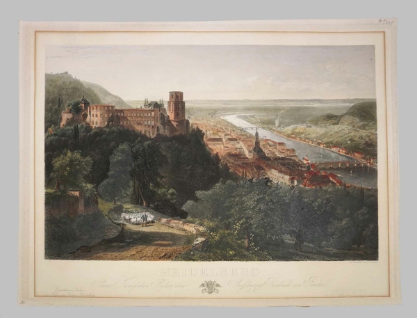 Heidelberg. - kolorierte Gesamtansicht mit Schloss. - Heidelberg.