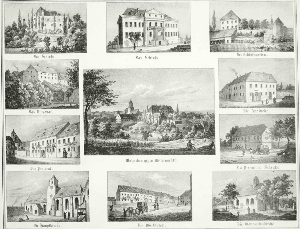 Mutzschen (Grimma). - Souvenirblatt. - J. H. Ketzschau. - Mutzschen und seine Hauptgebäude.
