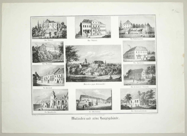 Mutzschen (Grimma). - Souvenirblatt. - J. H. Ketzschau. - Mutzschen und seine Hauptgebäude.