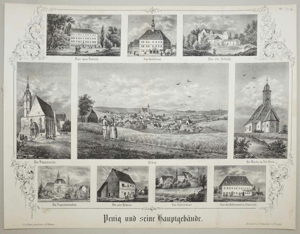 Penig. - Souvenirblatt. - J. H. Ketzschau. - Penig und seine Hauptgebäude.