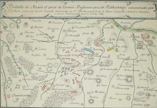 Falkenhain (Altenberg). - Karte. - Bataille de Maxen et prise de l´armeé (?) Falkenhaijn (...).