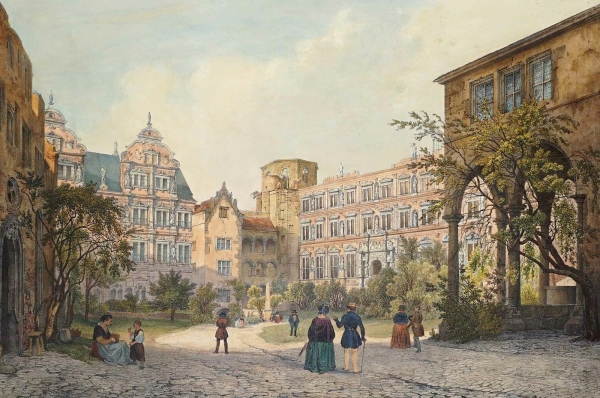 Heidelberg. - Schlossansicht. - Bachelier. - "Cour du Château dHeidelberg / Der Schlosshof zu Heidelberg".