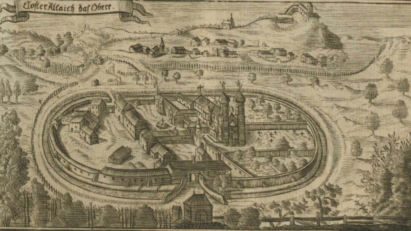 Oberalteich (Bogen). - Klosteransicht. - Kurbayerischer Atlas. - "Closter Altaich das Obere".