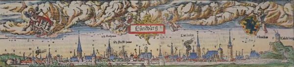Lüneburg. - Panoramaansicht. - S. Münster. - "Die Statt Lüneburg nach ihrerer gelegenheit (...)".
