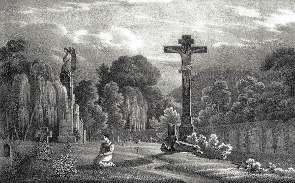 Baden-Baden. - Gesamtansicht. - "Das Kreuz auf dem Friedhof in Baden".
