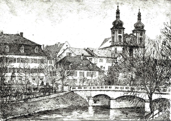 Donaueschingen. - Gesamtansicht. - W. Fischer. - "Donaueschingen um 1905".