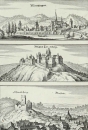 Monzingen / Obermoschel / Nierstein. - Vogelschau. - Merian. - "Montzingen / Muschel Landsberg / Nerstein".