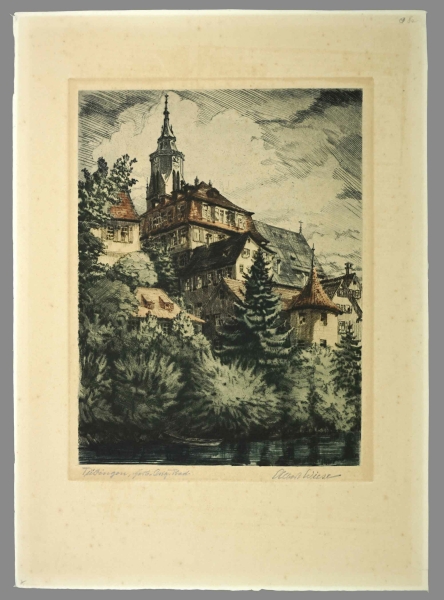 Tübingen. - Ansicht mit Stiftskirche. - Albert Wiese. - Tübingen.