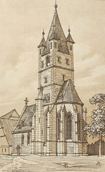 Mettingen (Esslingen am Neckar). - Kirchenansicht. - Dollingers Reiseskizzen. - Kirche zu Mettingen bei Esslingen.