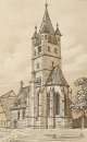 Mettingen (Esslingen am Neckar). - Kirchenansicht. - Dollingers Reiseskizzen. - "Kirche zu Mettingen bei Esslingen".
