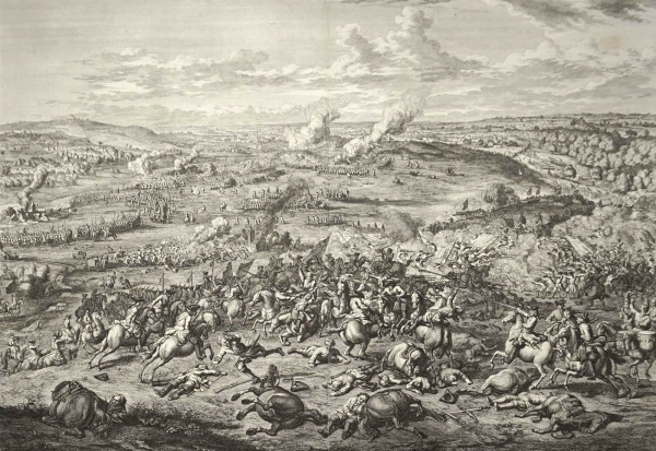Höchstädt a.d. Donau. - Gefechtsdarstellung. - Huchtenburgh. - "Vue et Representation de la Bataille de Hochstedt donnée öe 13 Daoust 1704 (...)".