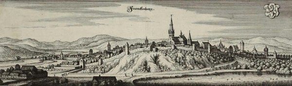 Frankenberg (Eder). - Panoramaansicht. - Merian. - "Franckenberg".