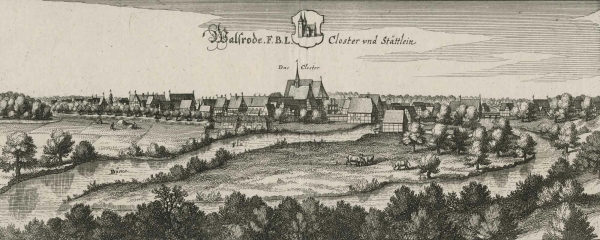Walsrode. - Panoramaansicht. - Merian. - "Walsrode F.B.L. Closter und Stättlein".
