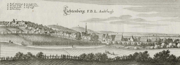 Salzgitter. - Panoramaansicht. - Merian. - "Lichtenberg F. B. L. Ambtshauss".