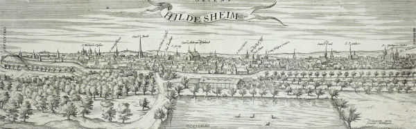 Hildesheim. - Panoramaansicht. - Braun & Hogenberg. - "Hildesheim".