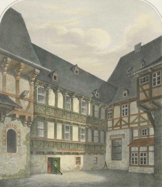 Goslar. - Kaiserworth. - Hof des ehemaligen Kramer-Gildehauses No. 978 der Kornstraße zu Goslar.
