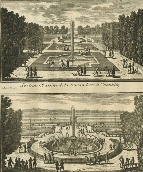 Chantilly. - Gartenarchitektur. - Gabriel Perelle. - "Le trois Bassins de la Faisanderie à Chantilly".