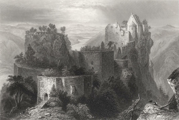Schönbühl-Aggsbach. - Ruinenansicht. - H. W. Bartlett. - "Aggstein Castle / Chateau d´Aggstein".