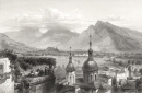 Salzburg. - Panoramaansicht. - Rourgue & Willmann. - "Salzbourg – Vue de la Terrasse de L´Eglise".