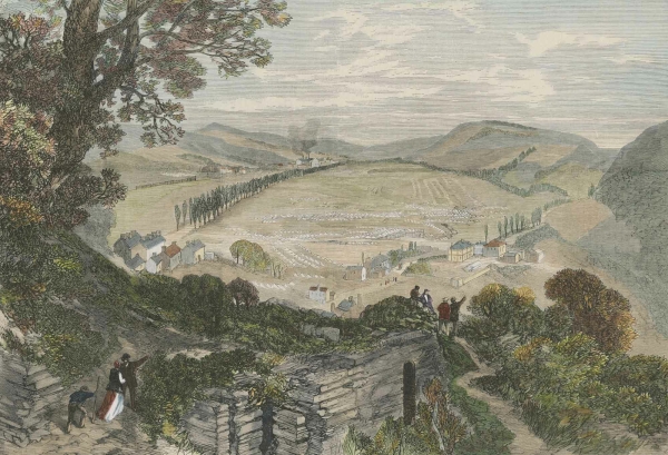 Forbach. - Panoramaansicht. - "Ansicht von Forbach, von Saarbrücken aus. Das Französische Lager am 6. August"