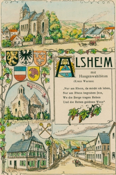 Alsheim. - Mehransichtenblatt. - "Alsheim mit Hangenwahlheim (Kreis Worms)"