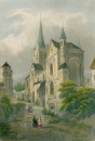 Bacharach. - Kirchenansicht. - "Der Tempelherrnhof in Bacharach am Rhein"