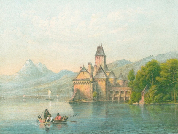 Chillon. - Gesamtansicht. - "Schloss Chillon. Genfer-See".