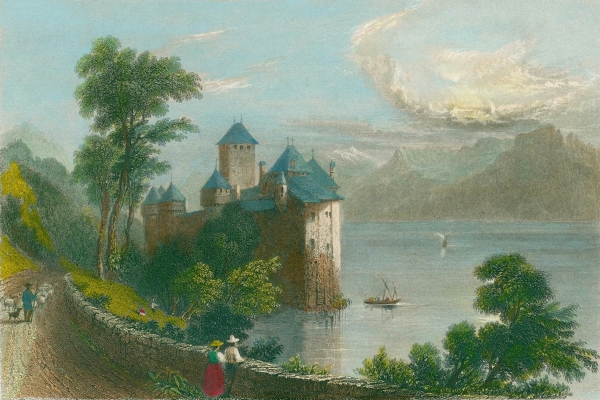 Chillon. - Schlossansicht. - "Castle of Chillon (Moonlight)".