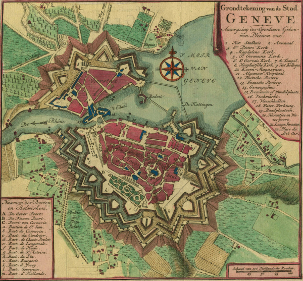 Genf. - Karte. - "Grondtekening van de Stad Geneve".