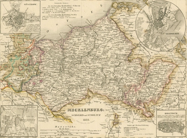Mecklenburg-Vorpommern. - Karte. - "Mecklenburg: Schwerin und Strelitz 1849".