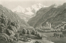 Unspunnen bei Wilderswil. - Gesamtansicht. - "Vue de la Jungfrau et du Chateau d´Unspunnen".