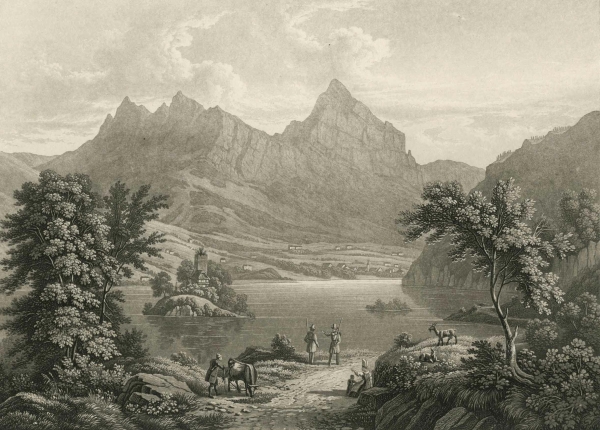 Lauerzersee. - Gesamtansicht. - "Lac de Lowerz et l´ile de Schwanau (Canton de Schwyz)".