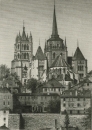 Lausanne. - Gesamtansicht. - "Das Münster in Lausanne / La Cathédrale de Lausanne".
