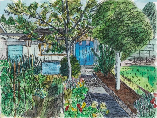 Petersdorff, Gudrun  -  "Haus mit blauer Tür und Garten"